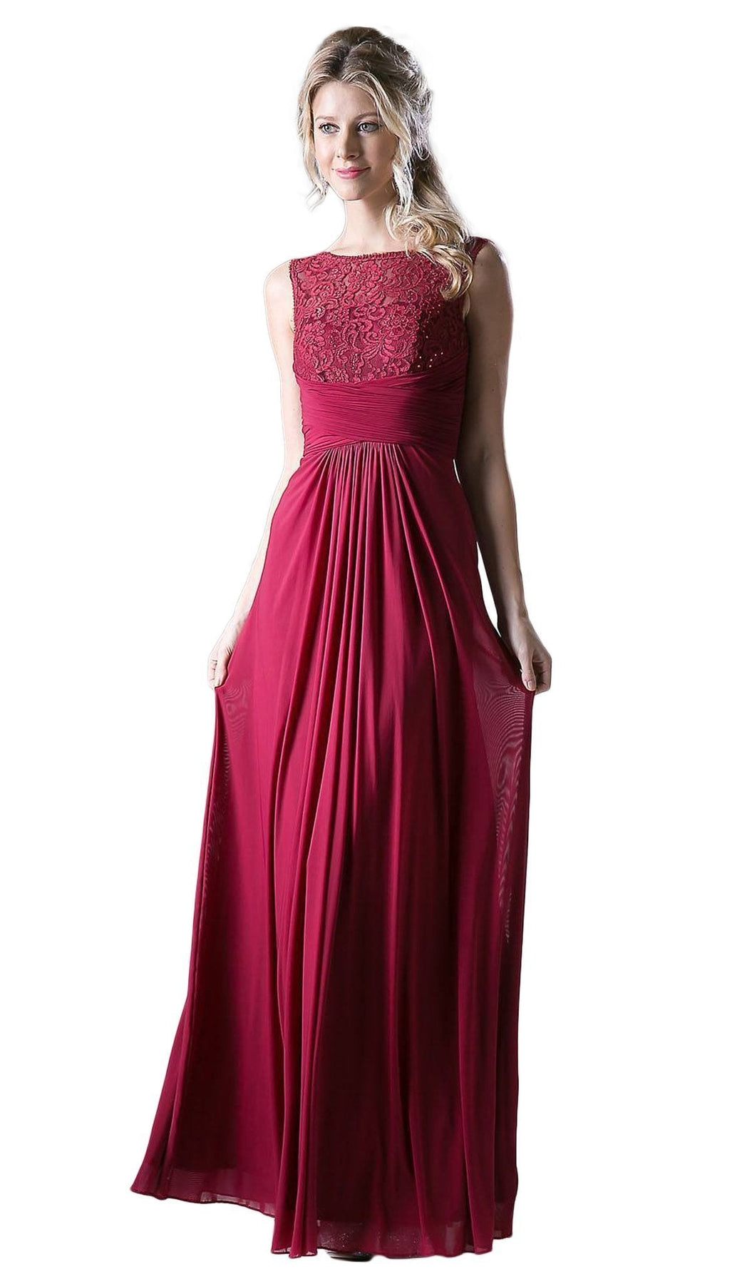 Cinderella Divine - Sleeveless Embellished Lace Bateau Sheath Dress Special Occasion Dress XS / Burgundy