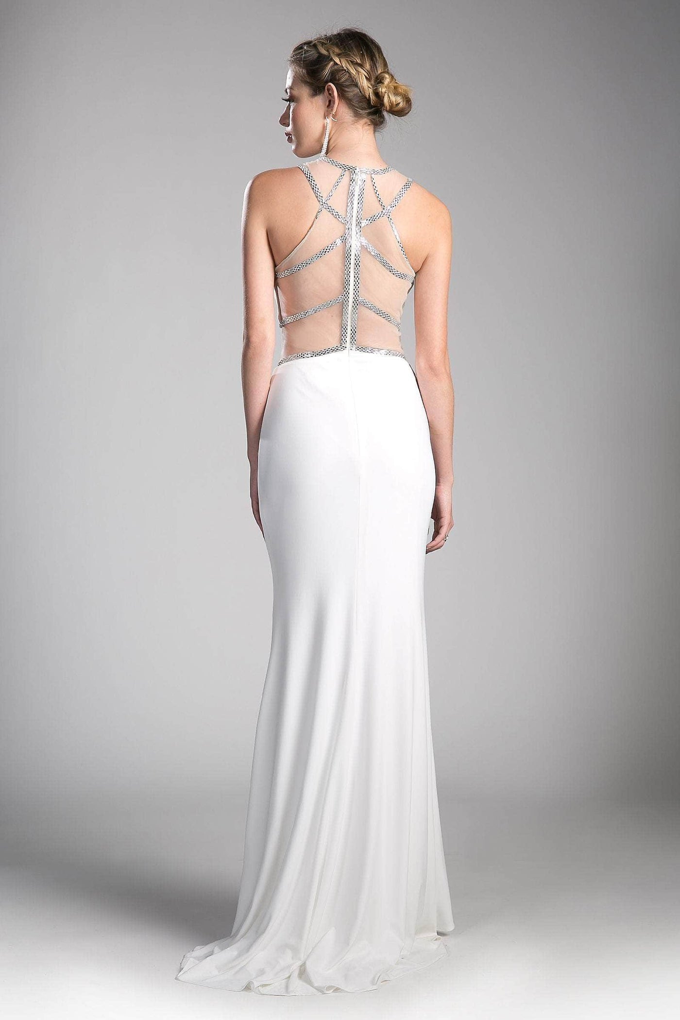Cinderella Divine - Sleeveless Embellished Sheer Halter Fitted Dress Prom Dresses