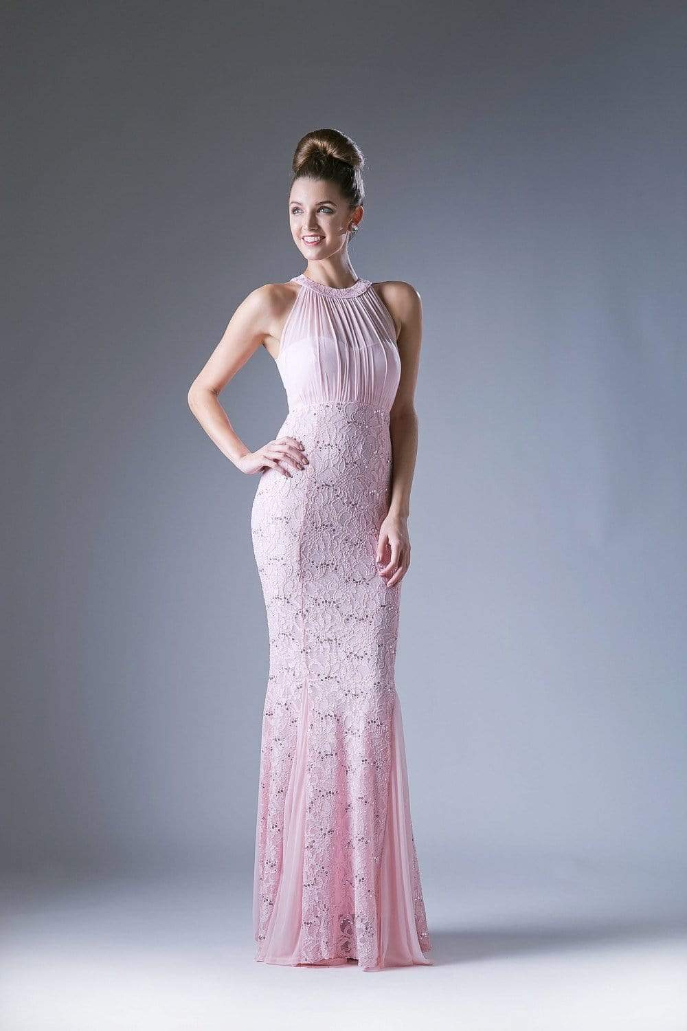 Cinderella Divine - Sleeveless Lace Illusion Halter Sheath Dress Special Occasion Dress