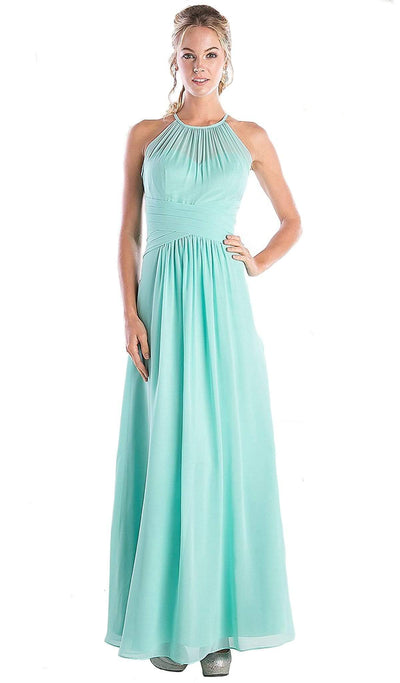 Cinderella Divine - Sleeveless Ruched Halter A-line Dress Special Occasion Dress XS / Sky Blue