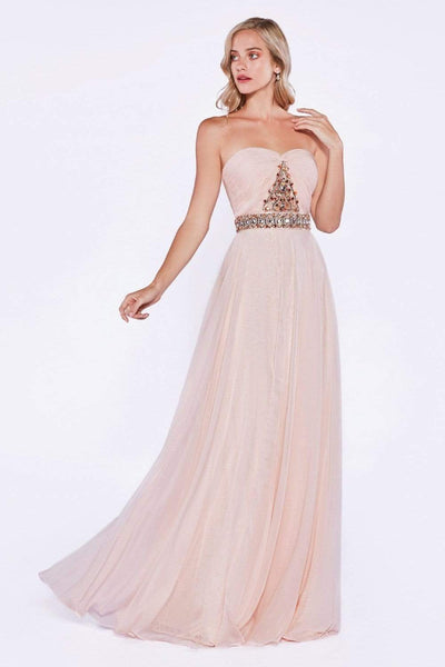 Cinderella Divine - Strapless Bejeweled Chiffon A-line Gown Special Occasion Dress 2 / Blush