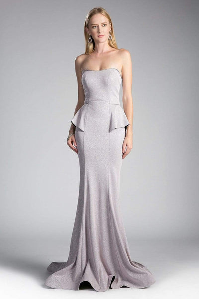 Cinderella Divine - Strapless Straight Neck Metallic Knit Dress Special Occasion Dress 2 / Mauve