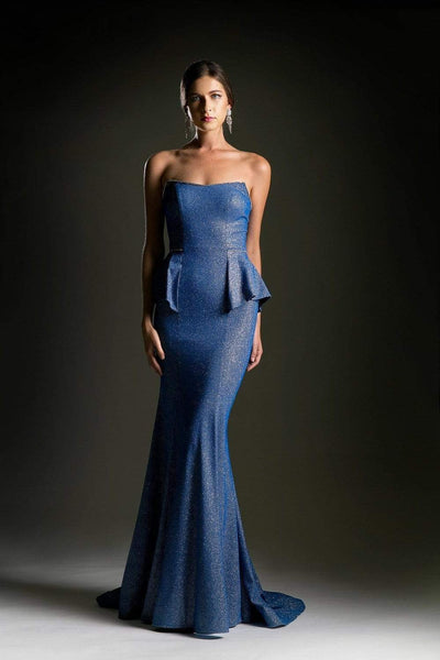 Cinderella Divine - Strapless Straight Neck Metallic Knit Dress Special Occasion Dress