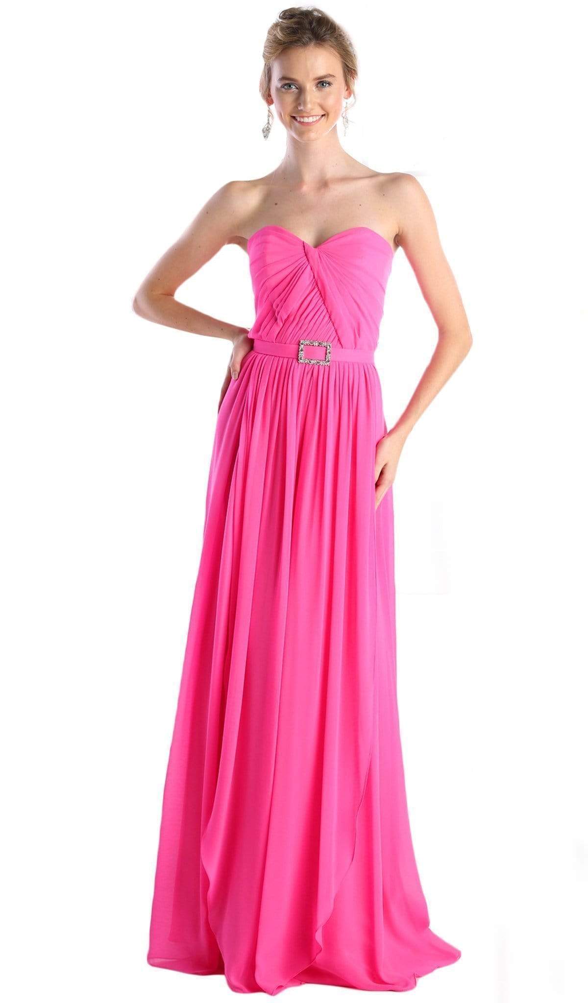 Cinderella Divine - Strapless Twined Front Chiffon Long Evening Gown Special Occasion Dress 2 / Hot Pink