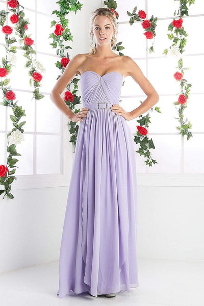 Cinderella Divine - Strapless Twined Front Chiffon Long Evening Gown Special Occasion Dress 2 / Lilac