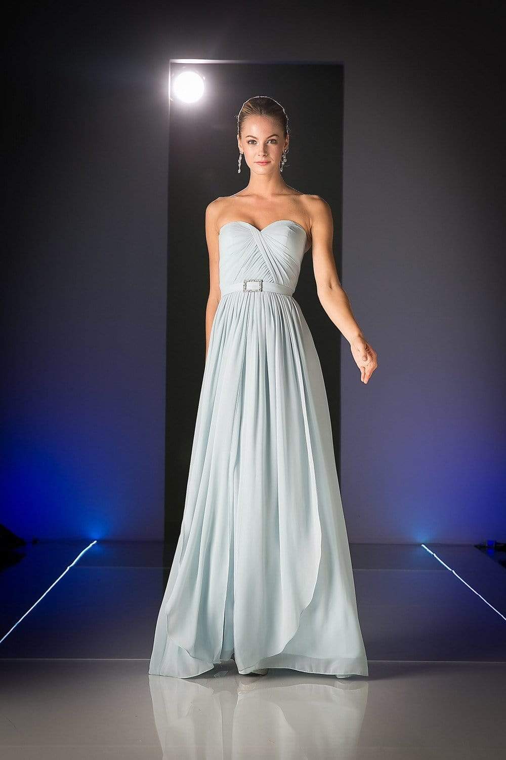 Cinderella Divine - Strapless Twined Front Chiffon Long Evening Gown Special Occasion Dress 2 / Lt Gray