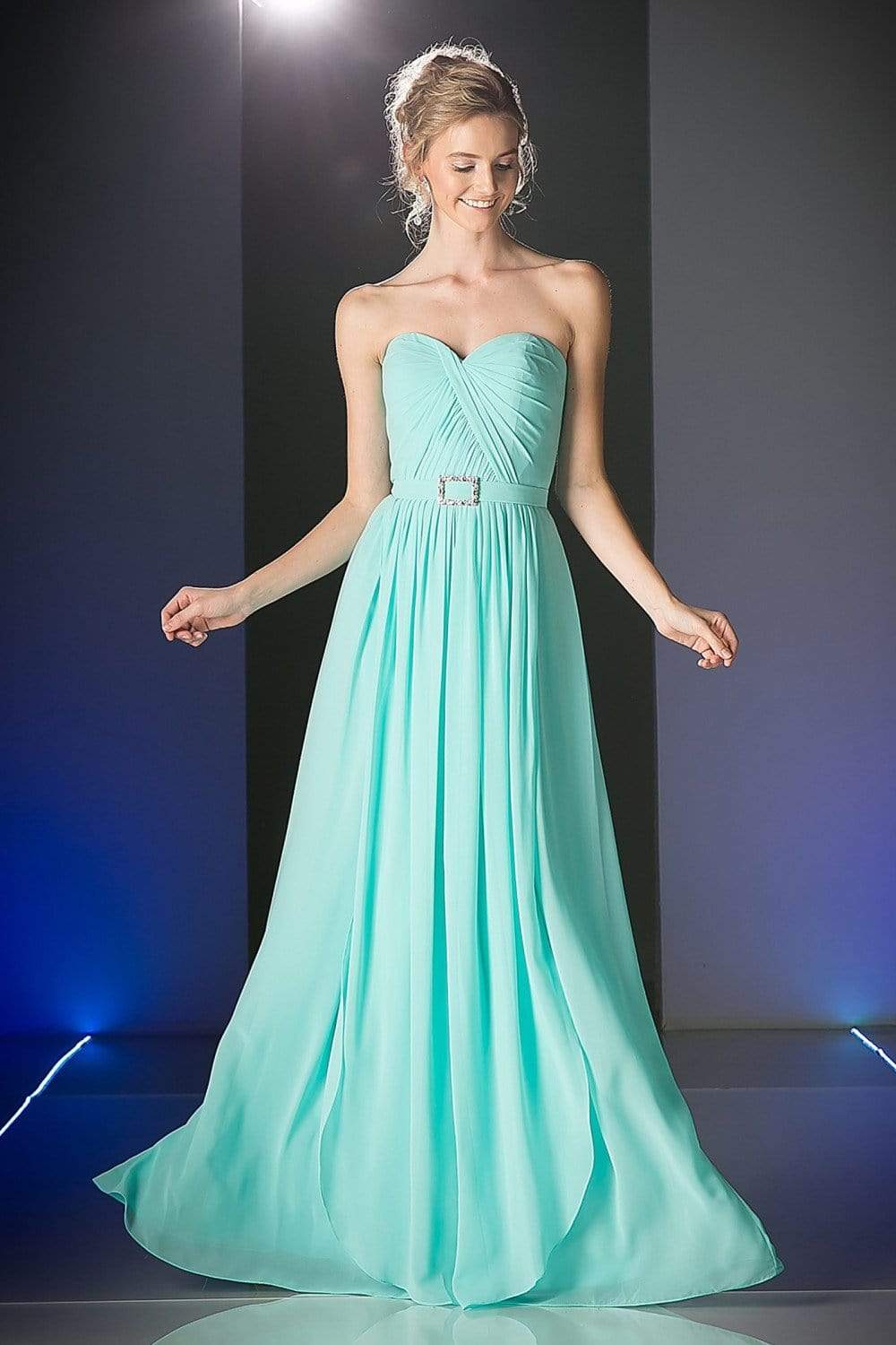 Cinderella Divine - Strapless Twined Front Chiffon Long Evening Gown Special Occasion Dress 2 / Mint