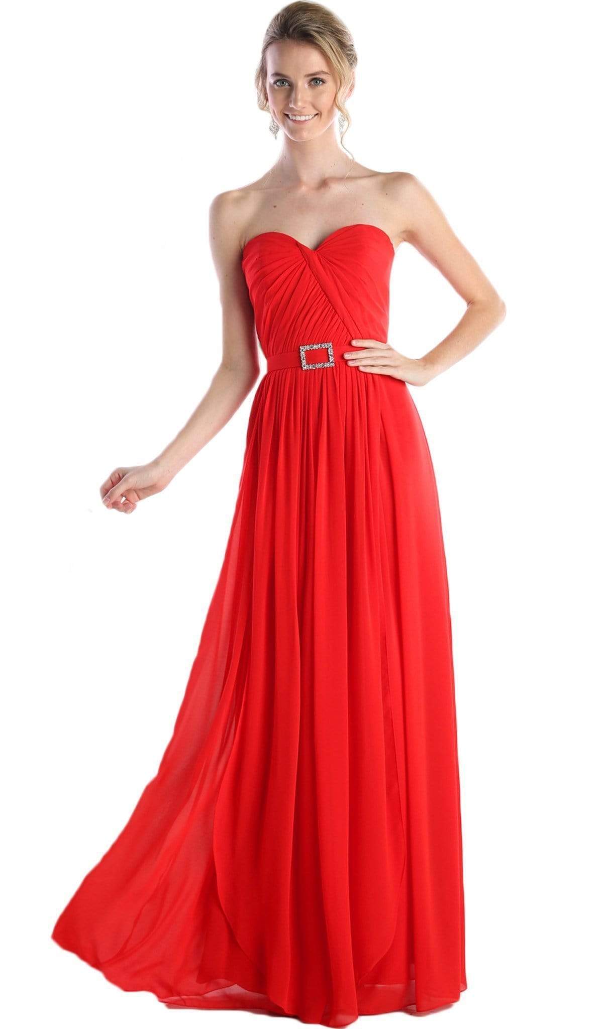 Cinderella Divine - Strapless Twined Front Chiffon Long Evening Gown Special Occasion Dress 2 / Red