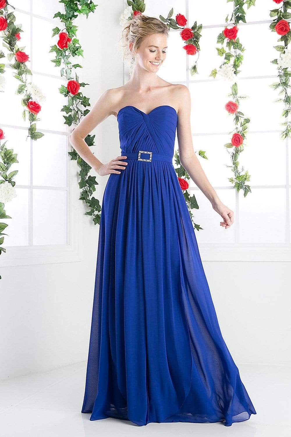 Cinderella Divine - Strapless Twined Front Chiffon Long Evening Gown Special Occasion Dress 2 / Royal