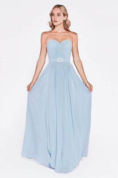 Cinderella Divine - Strapless Twined Front Chiffon Long Evening Gown Special Occasion Dress 2 / Sky Blue