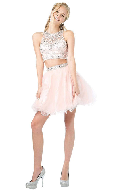 Cinderella Divine - Two-Piece Crystal Ornate Illusion A-Line Dress Special Occasion Dress 2 / Blush