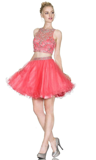Cinderella Divine - Two-Piece Crystal Ornate Illusion A-Line Dress Special Occasion Dress 2 / Coral