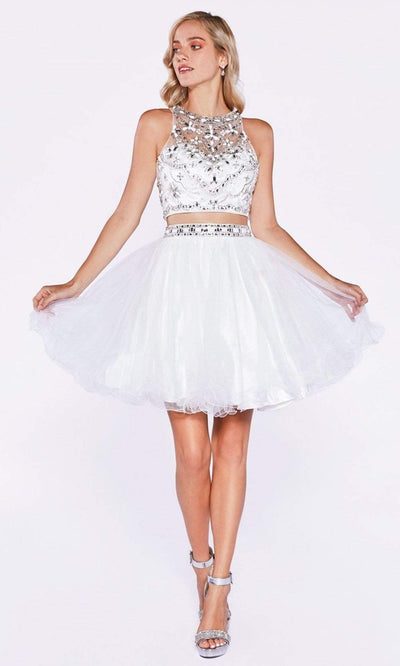 Cinderella Divine - Two-Piece Crystal Ornate Illusion A-Line Dress Special Occasion Dress 2 / Off White