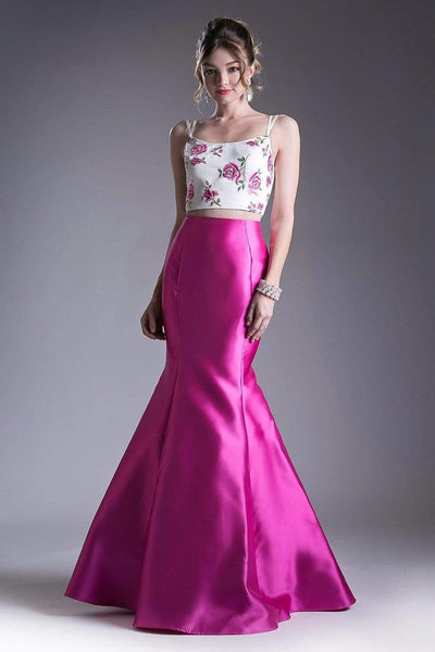 Cinderella Divine - Two Piece Floral Mermaid Evening Dress Special Occasion Dress 2 / Fuchsia