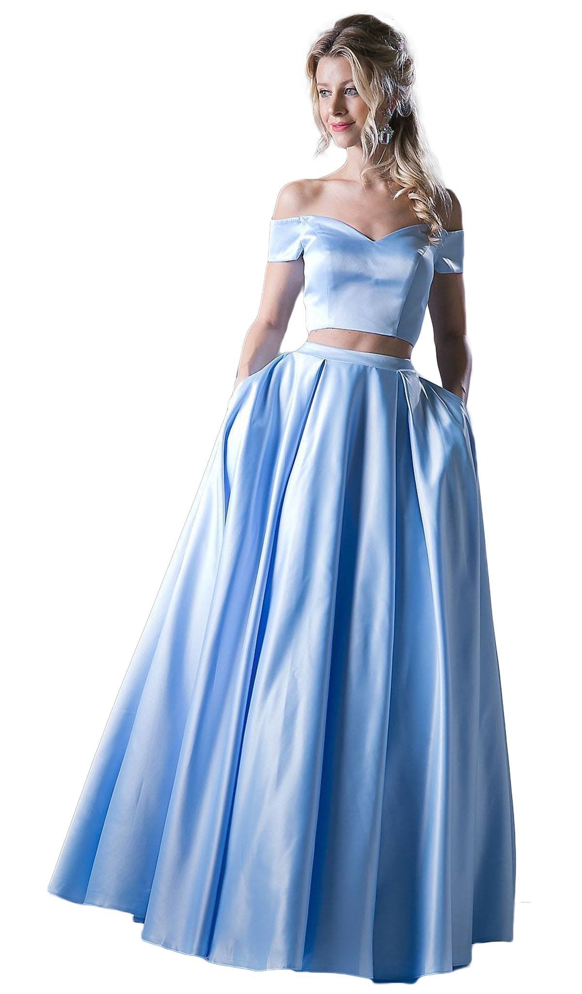 Cinderella Divine - Two Piece Off-Shoulder A-line Dress Special Occasion Dress 2 / Blue