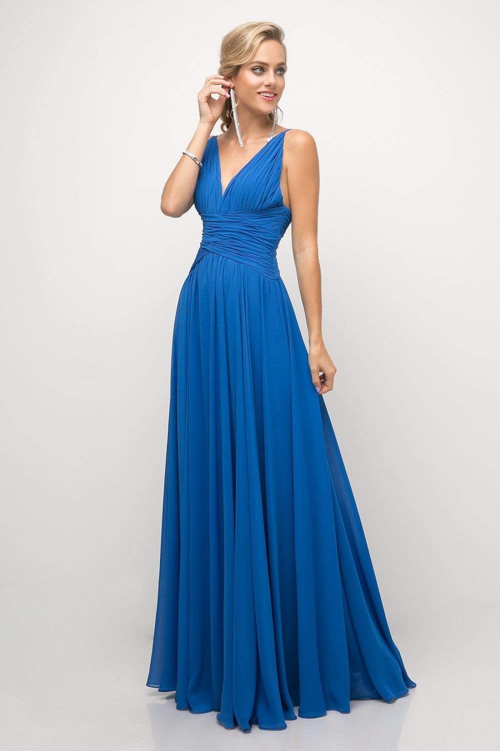 Cinderella Divine - UF295 Sleeveless Ruched Chiffon A-Line Dress Bridesmaid Dresses XS / Ocean Blue