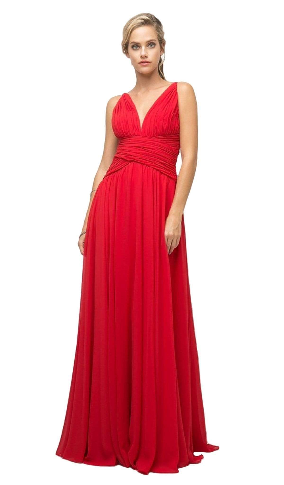 Cinderella Divine - UF295 Sleeveless Ruched Chiffon A-Line Dress Bridesmaid Dresses XS / Red