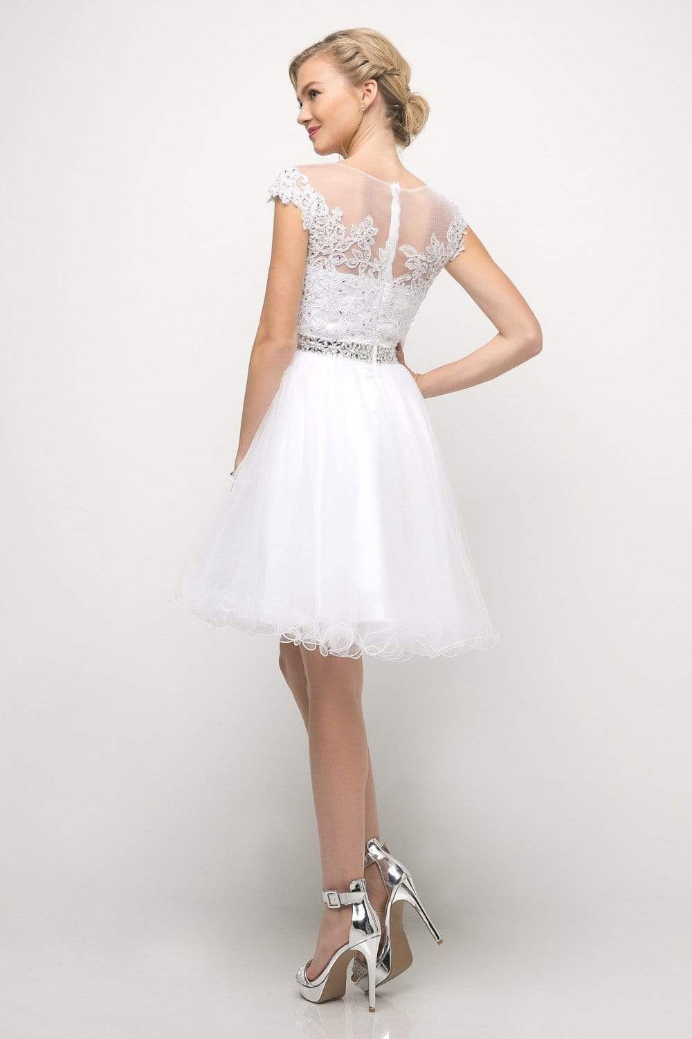 Cinderella Divine - UJ0012 Illusion Shoulders Ruffled Hem Cocktail Dress Special Occasion Dress