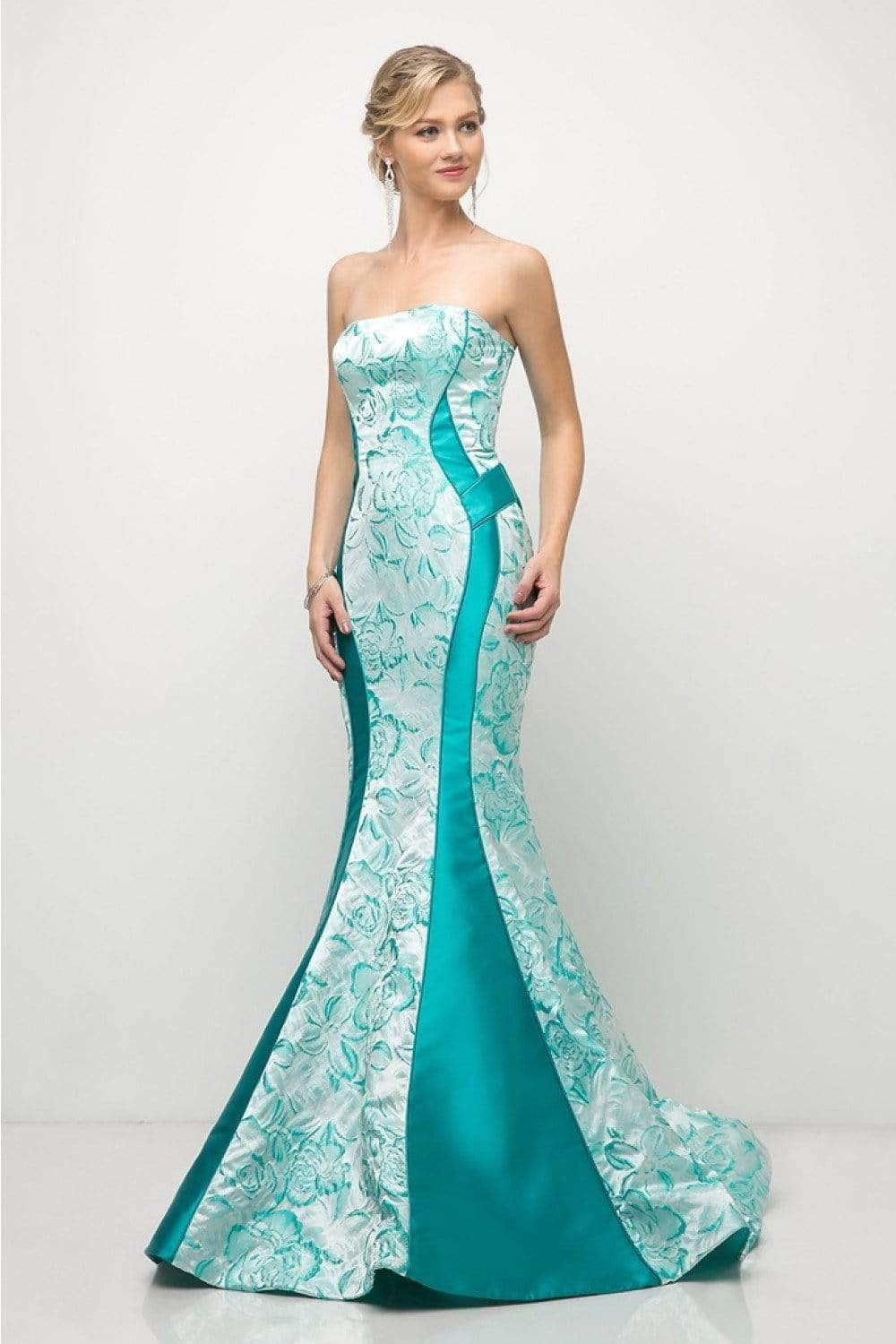 Cinderella Divine - US001 Floral Strapless Mermaid Gown Special Occasion Dress 2 / Green
