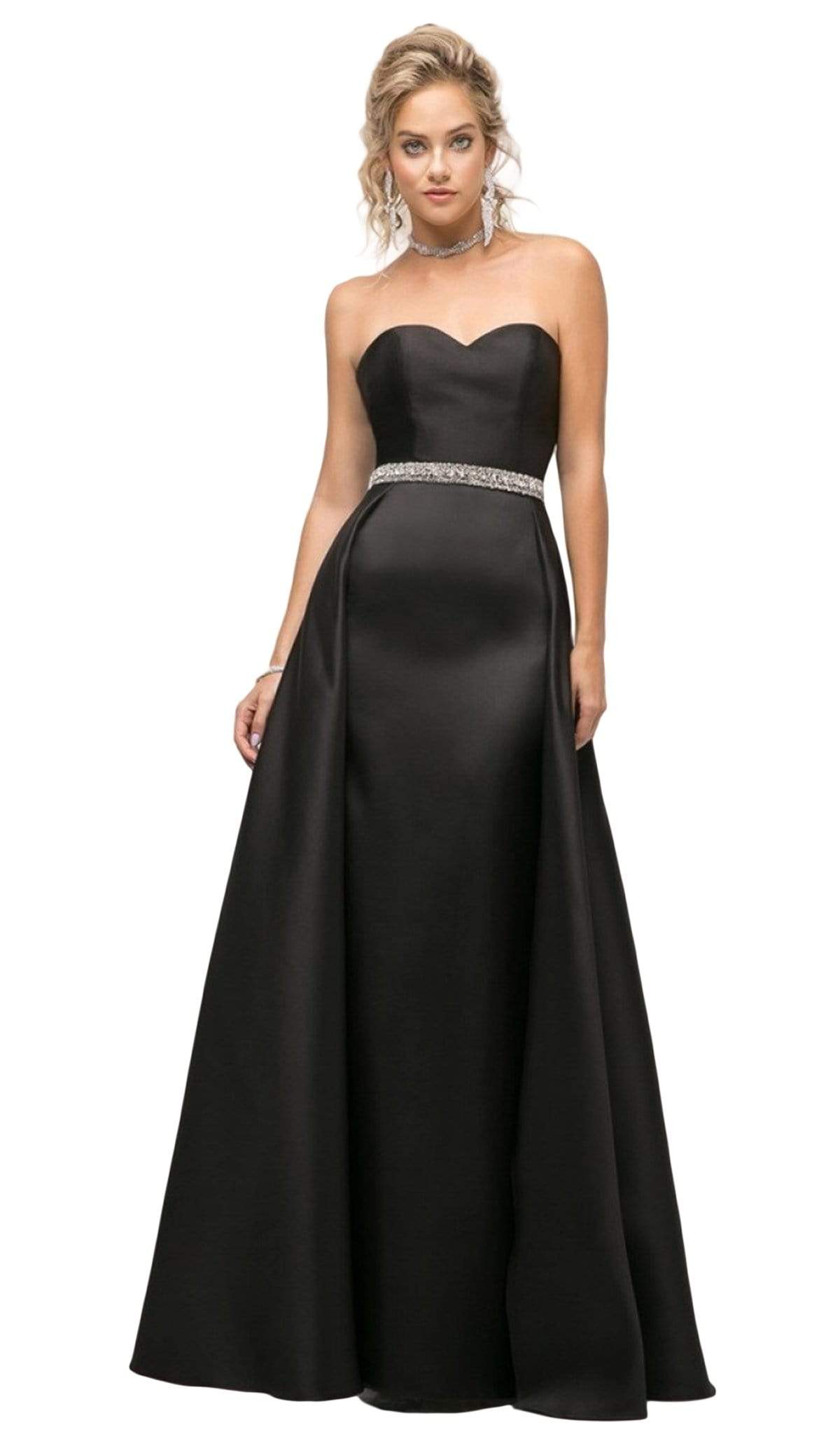 Cinderella Divine - UT253 Strapless Mikado Crystal Beaded Belt Gown Special Occasion Dress 2 / Black