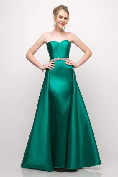 Cinderella Divine - UT253 Strapless Mikado Crystal Beaded Belt Gown Special Occasion Dress 2 / Emerald Green