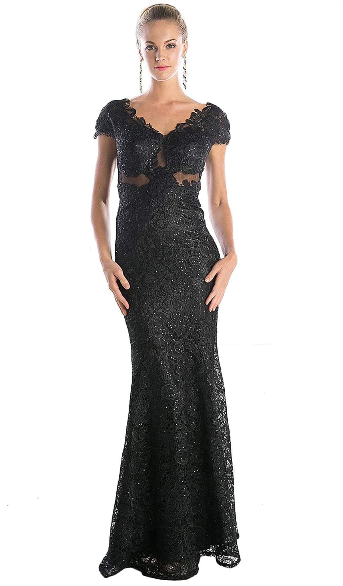 Ladivine - V-neck Lace Evening Dress Special Occasion Dress XS / Black