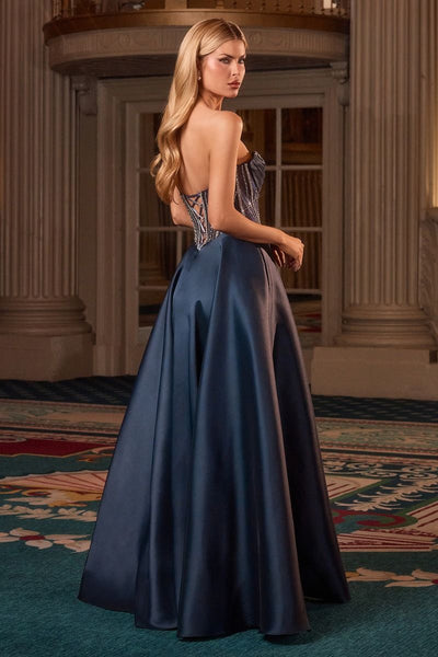 Ladivine CK2405 - Crystal Embellished Corset A-Line Gown Ball Gowns in Blue