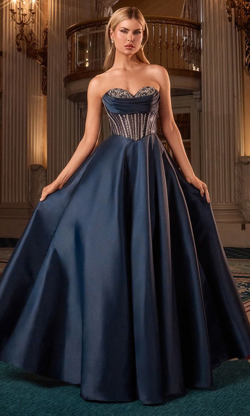 Ladivine CK2405 - Crystal Embellished Corset A-Line Gown