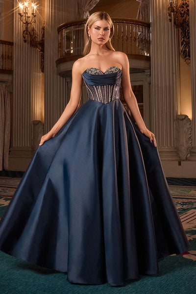 Ladivine CK2405 - Crystal Embellished Corset A-Line Gown Ball Gowns in Blue