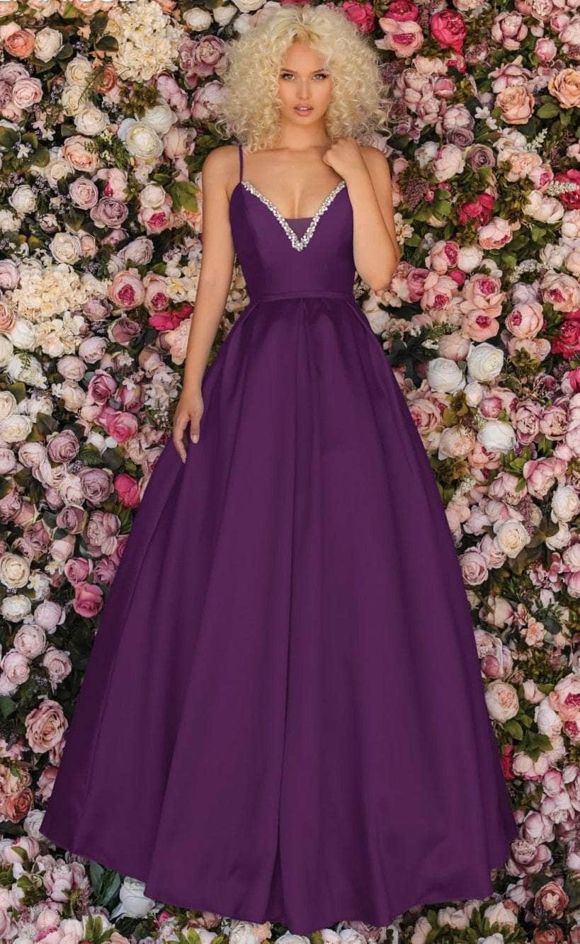 Clarisse 8199 - Beaded Trim V-Neck Ballgown