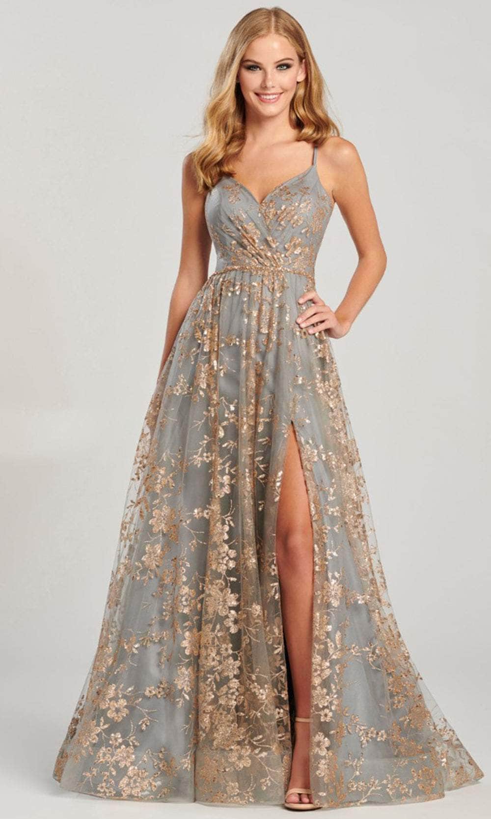 Colette By Daphne CL12006 - High Slit Glitter Gown Prom Dresses / 00  Gold/Pewter
