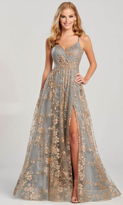 Colette By Daphne CL12006 - High Slit Glitter Gown Prom Dresses / 00  Gold/Pewter