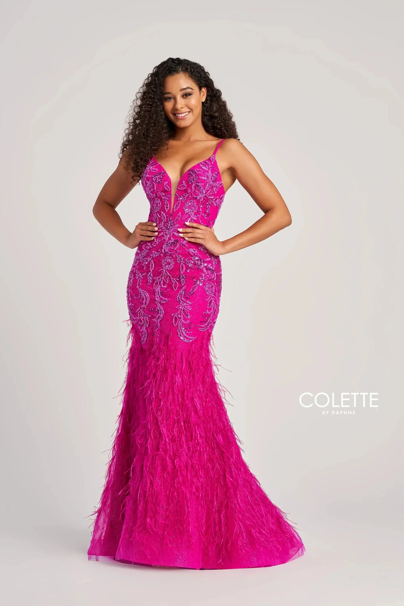 Colette By Daphne CL5103 - Plunging Sequin Applique Prom Dress