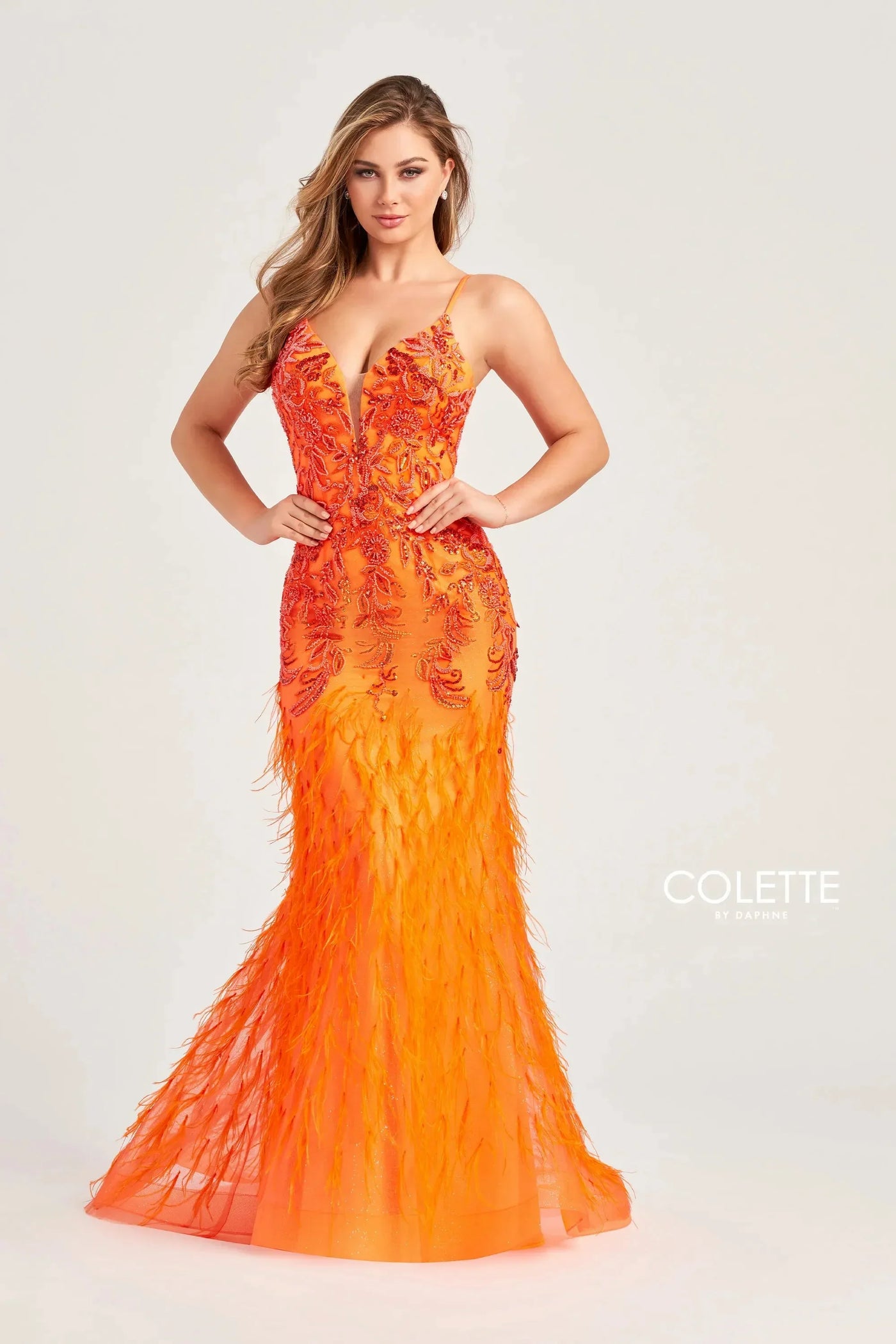 Colette By Daphne CL5103 - Plunging Sequin Applique Prom Dress