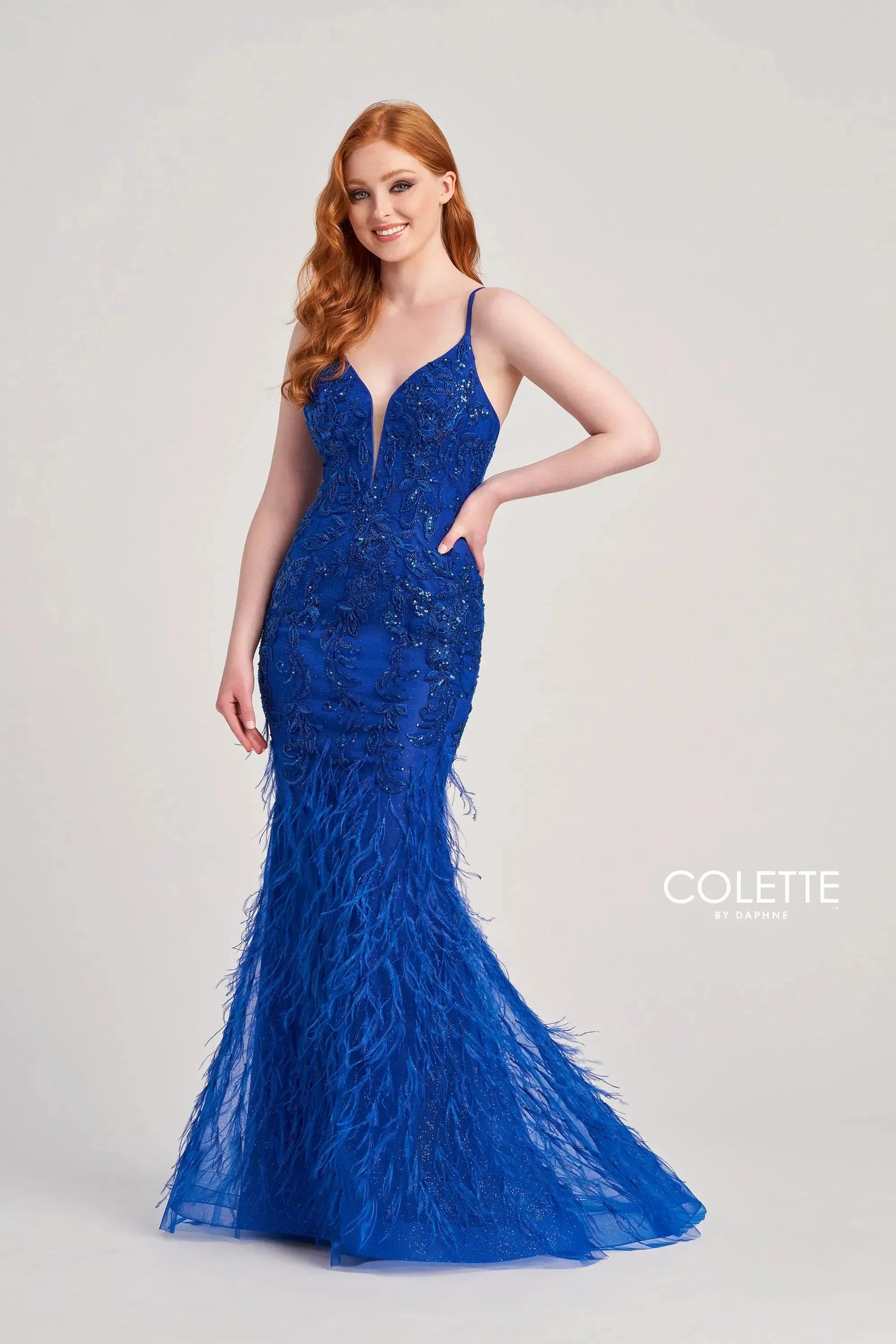 Colette By Daphne CL5103 - Plunging Sequin Applique Prom Dress