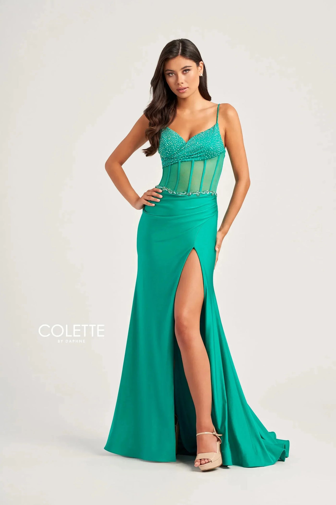 Colette By Daphne CL5104 - Corset High Slit Prom Dress