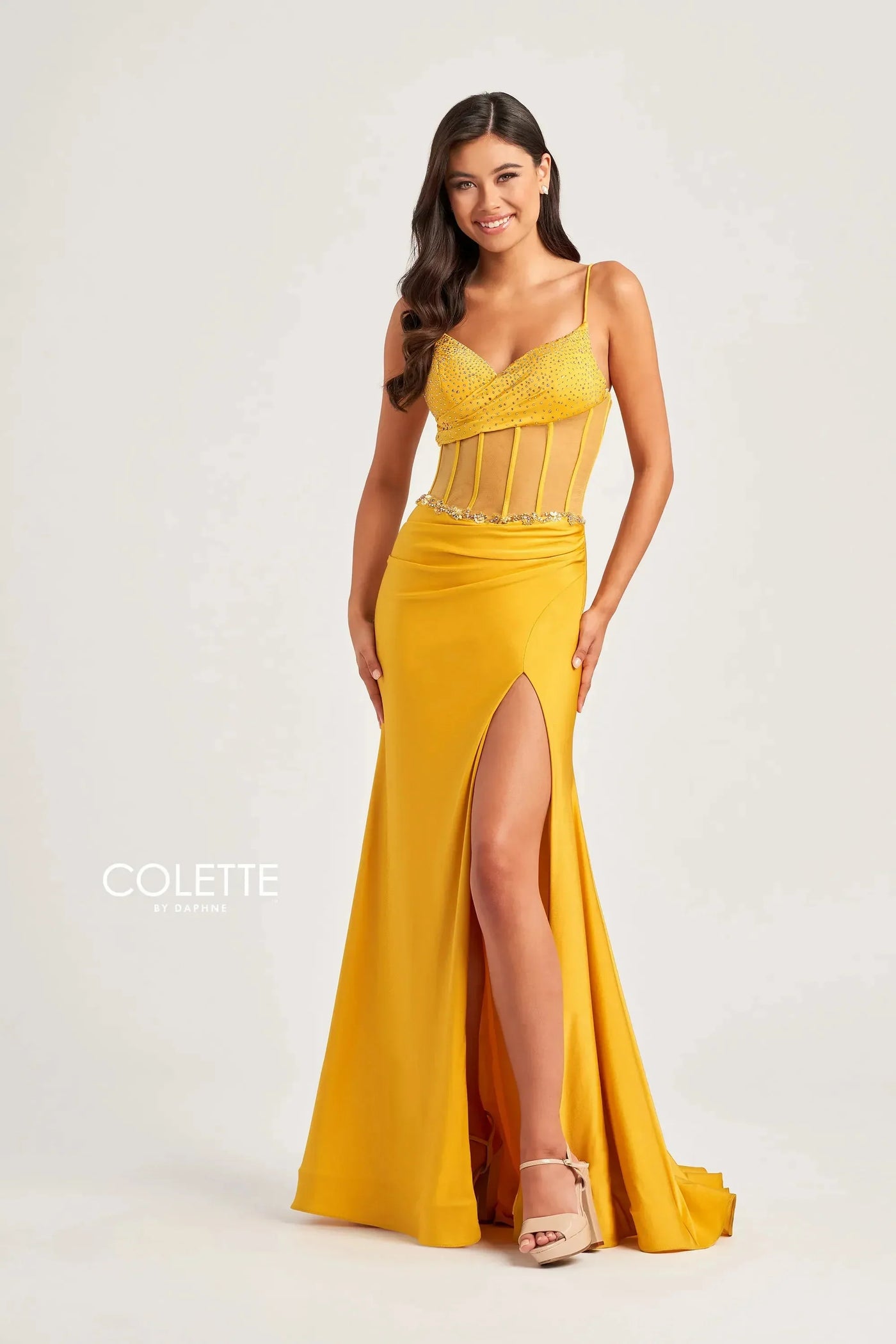 Colette By Daphne CL5104 - Corset High Slit Prom Dress