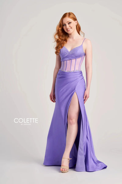 Colette By Daphne CL5104 - Corset High Slit Prom Dress