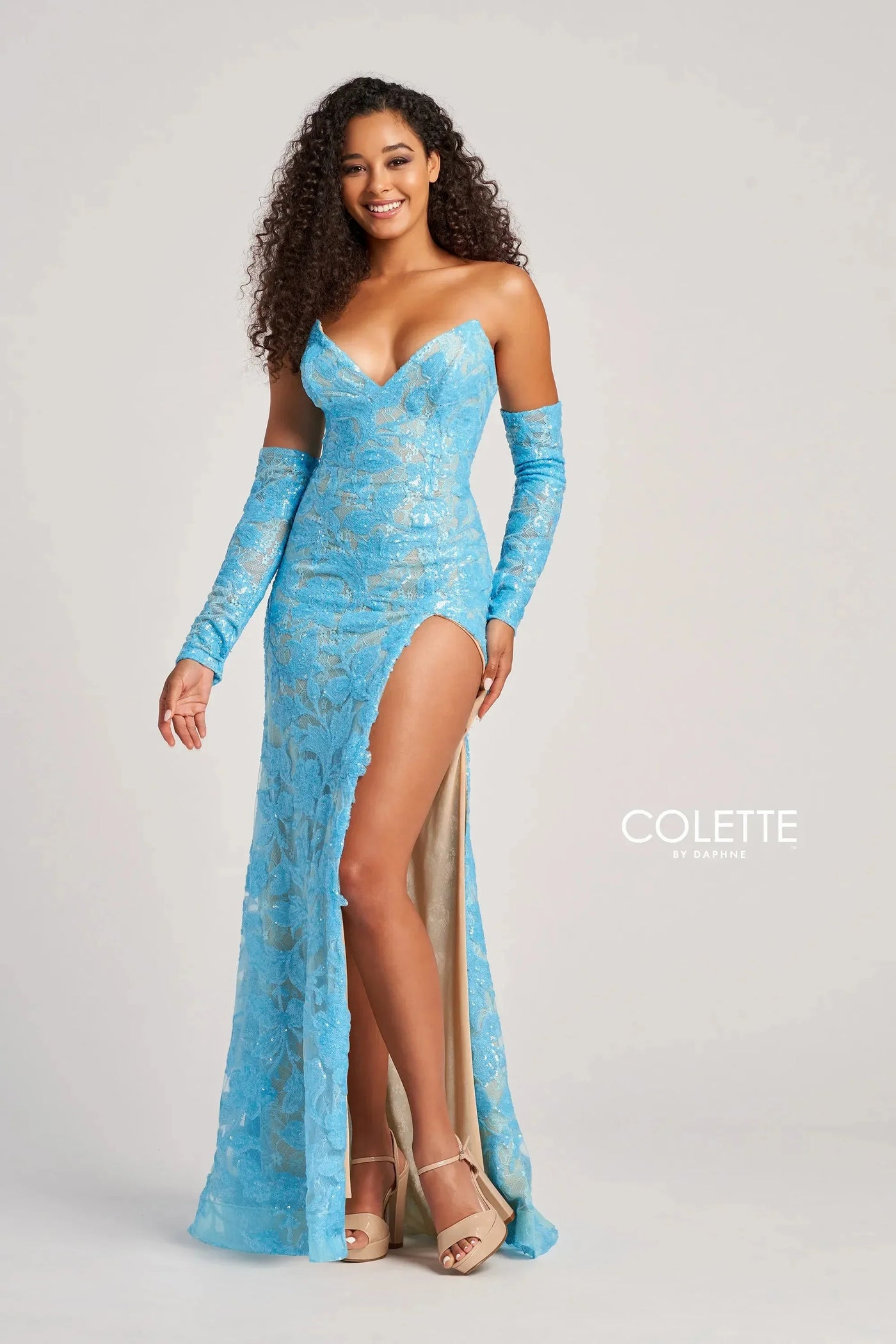 Colette By Daphne CL5107 - Strapless Sequin Tulle Prom Dress