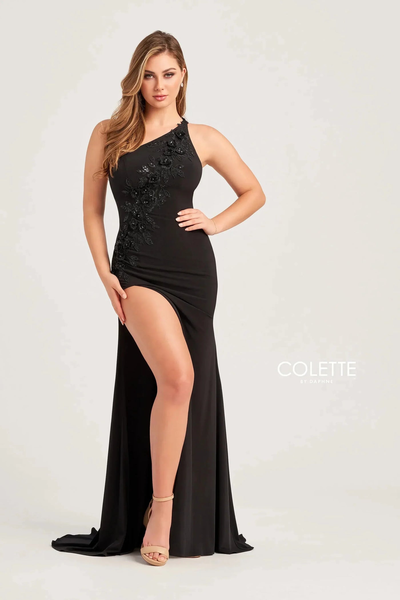 Colette By Daphne CL5108 - Applique High Slit Prom Dress