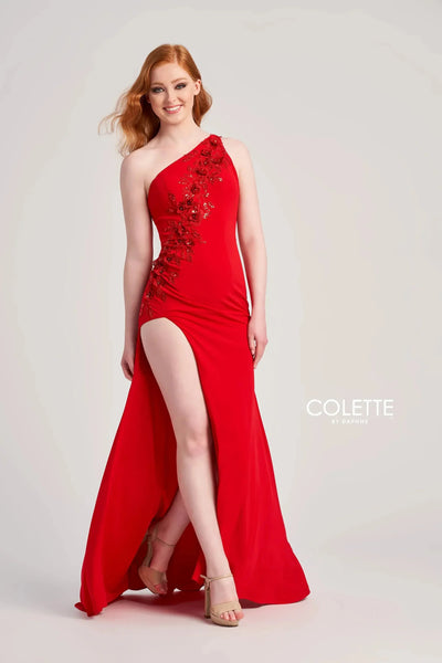 Colette By Daphne CL5108 - Applique High Slit Prom Dress
