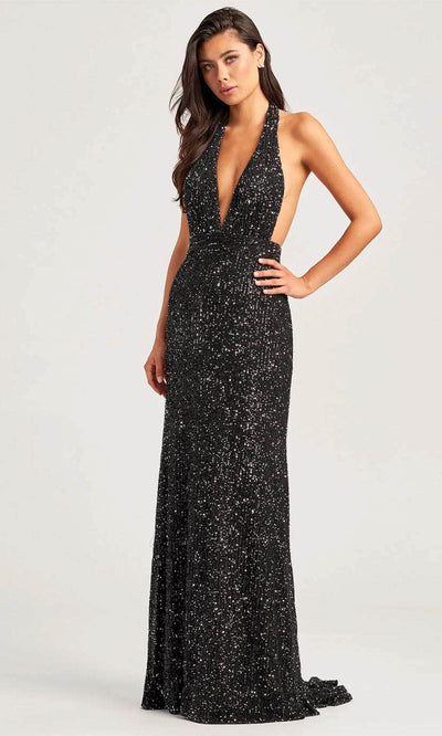 Colette By Daphne CL5115 - Sequin Halter Prom Dress Prom Dresses 00 / Black/Silver