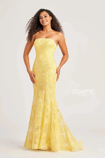 Colette By Daphne CL5123 - Strapless Lace Applique Prom Dress