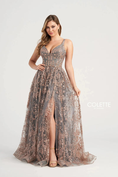 Colette By Daphne CL5134 - Glitter Tulle Prom Dress with Slit