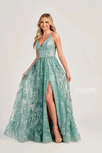 Colette By Daphne CL5134 - Glitter Tulle Prom Dress with Slit