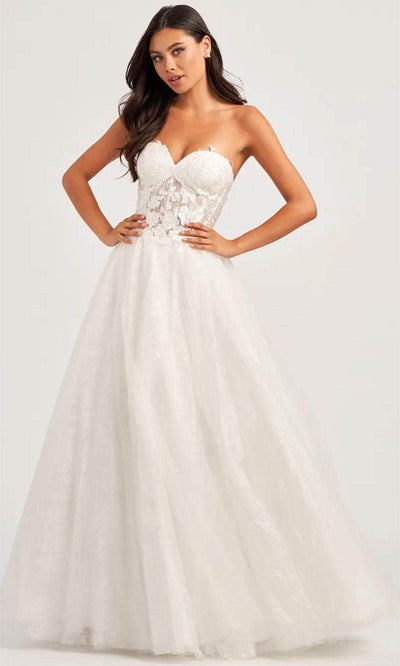 Colette By Daphne CL5153 - Lace Up Back A-Line Prom Dress Evening Dresses 00 / Diamond White