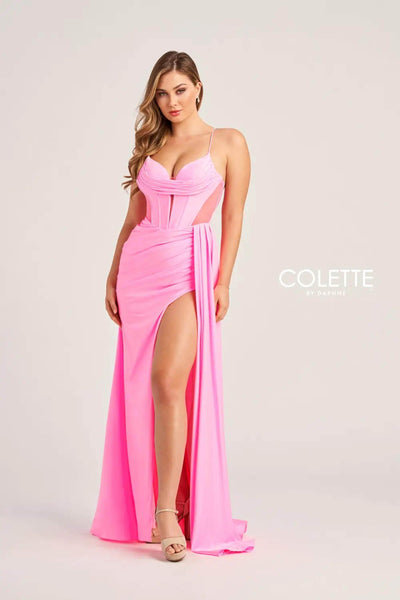 Colette By Daphne CL5159 - Draped Bodice Prom Dress with Slit