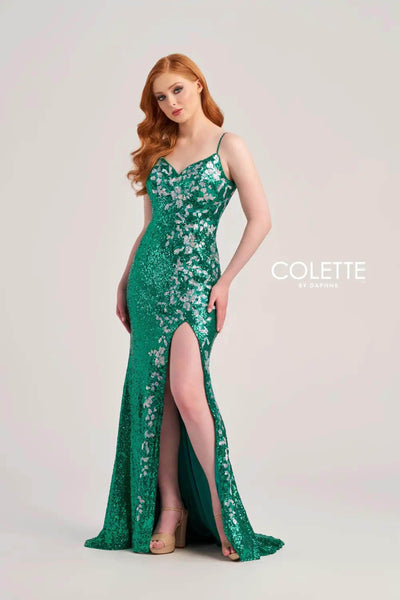 Colette By Daphne CL5196 - Sequin High Slit Prom Dress