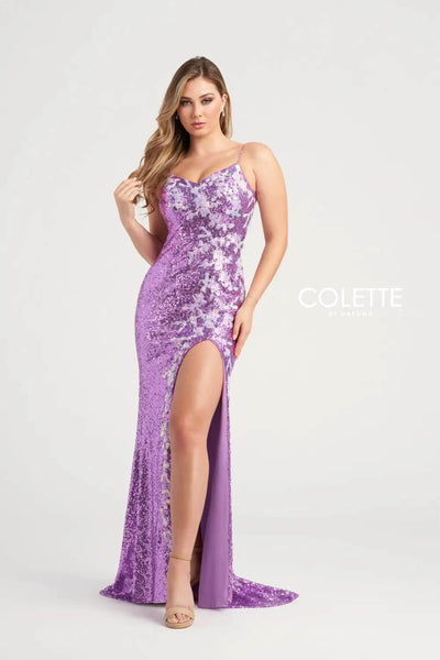 Colette By Daphne CL5196 - Sequin High Slit Prom Dress