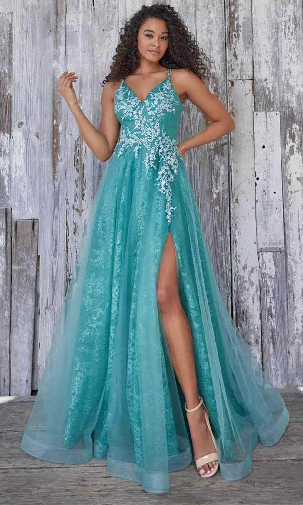 Colette By Daphne CL5197 - Strappy Glitter Prom Dress Prom Dresses 00 / Evergreen